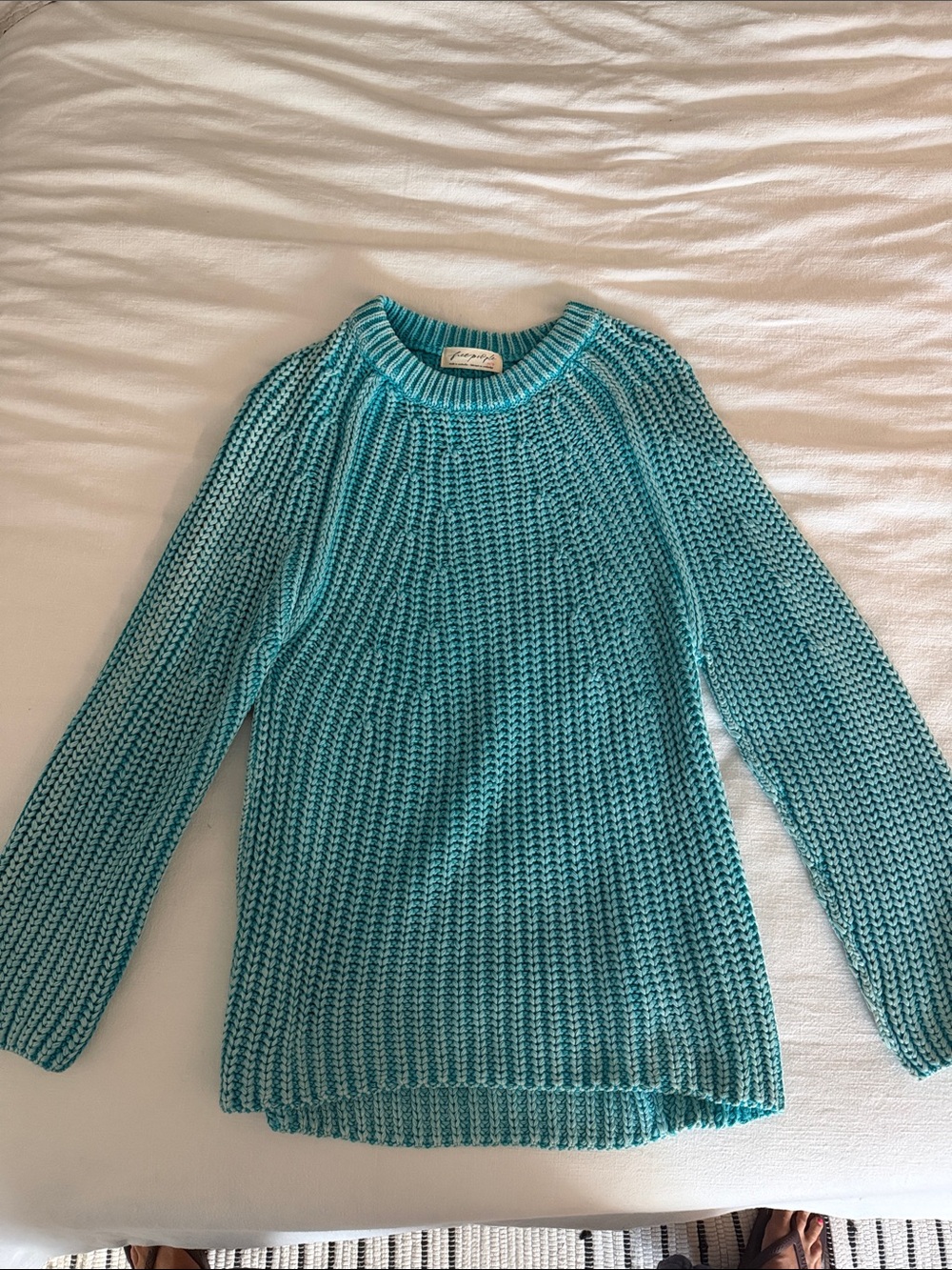 Free People Teal Crewneck Knit Sweater